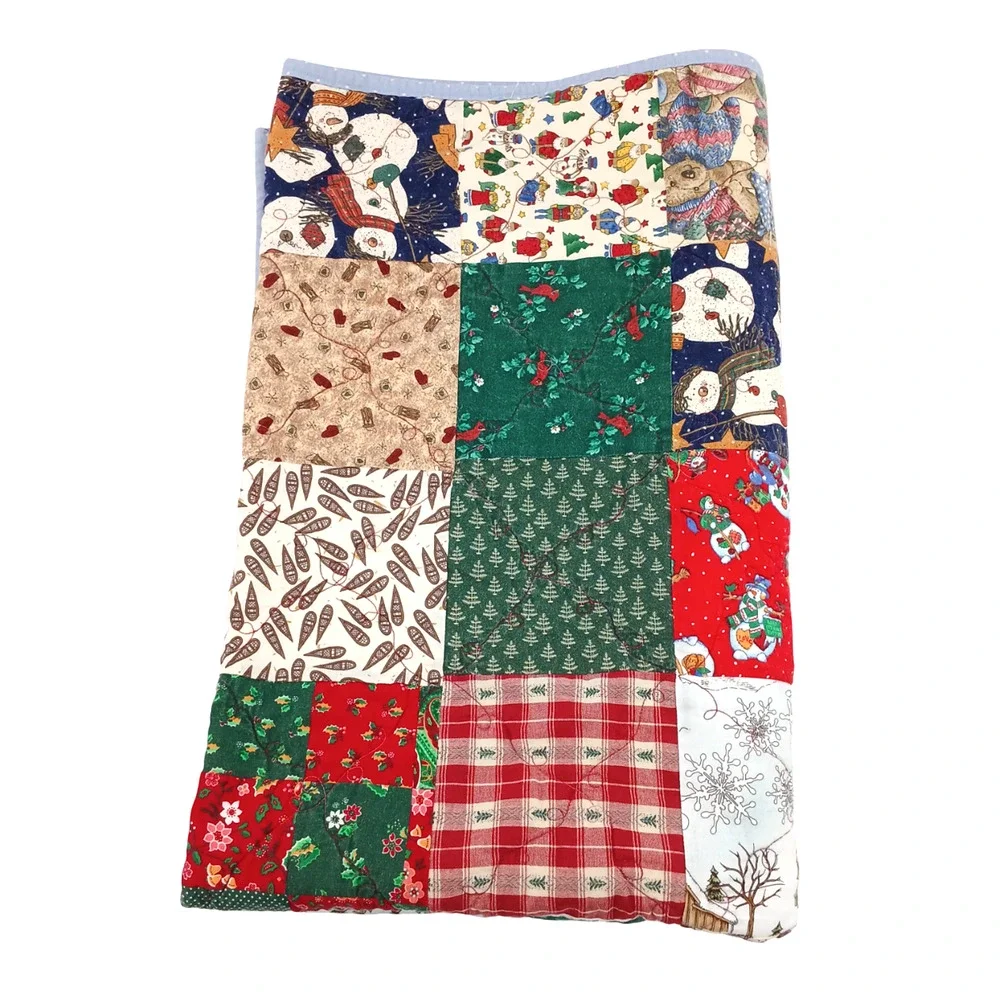 Handmade Christmas Holiday Quilted Snow Village Blanket Approx. 52